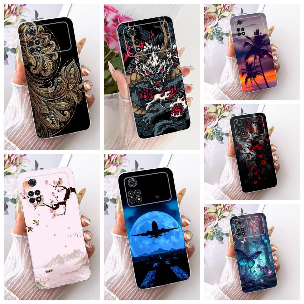 Clear สําหรับ Poco M4 Pro 4G กรณีแมวน่ารักแฟชั่นผีเสื้อตลกทาสีปลอก 2201117PG MZB0B5VIN 2201117ปี่