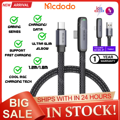 (รับประกัน 1 ปี) MCDODO Zebra Series Type-C 90 องศา Data Cable 1.2m 1.8m สําหรับ 36W Type-C CA 279 4