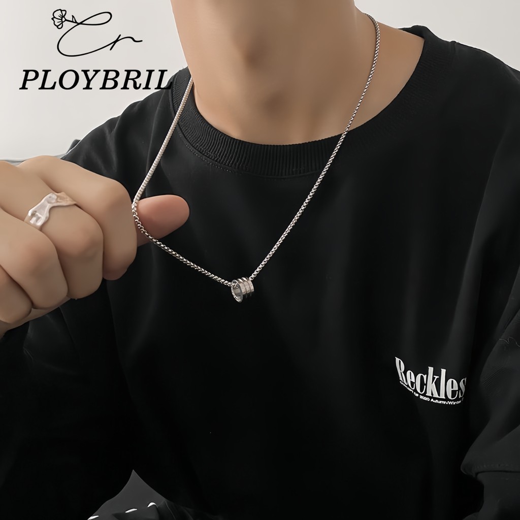 PLOYBRIL สร้อยคอโซ่ยาว ไทเทเนียม จี้แหวนเหล็ก สไตล์ฮิปฮอป ระดับไฮเอนด์ สําหรับผู้ชาย X037