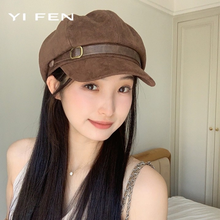 YIFEN หมวกแปดเหลี่ยมรุ่นขายดี [สไตล์เกาหลี] เนื้อหนังกลับนุ่มนิ่ม ทรงสวยเป๊ะเป๊ะพรางหน้าดูเล็กเรียว