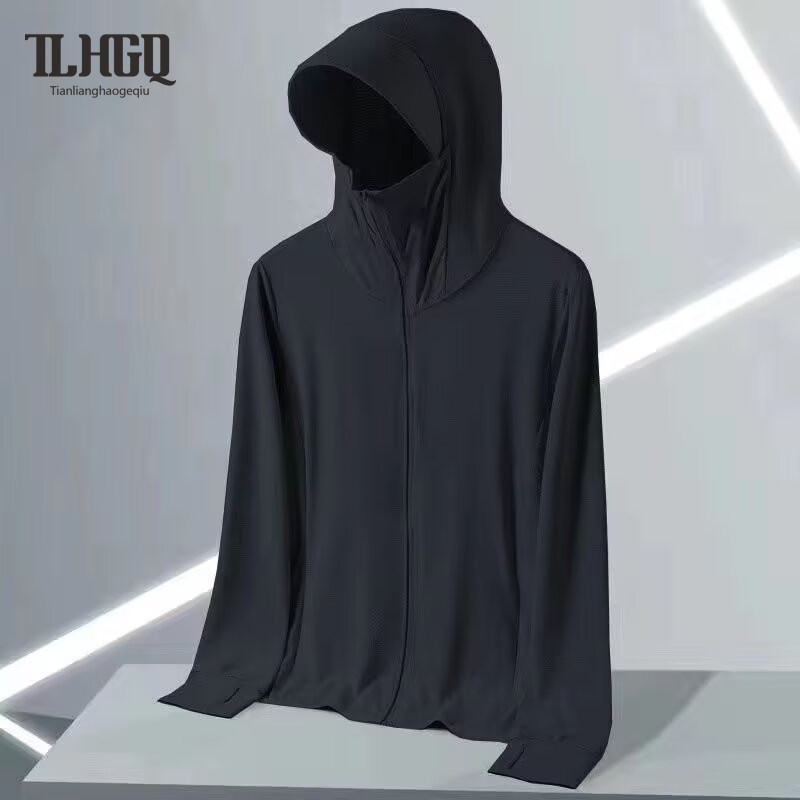 TLHGQ เสื้อแจ็คเก็ตผู้ชาย ผ้าไหมน้ำแข็ง กันแดด UV ระบายอากาศดี