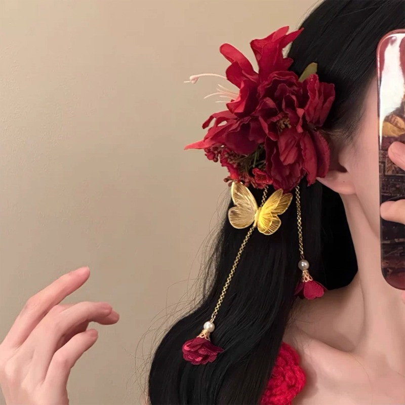 “Moonlight Red Tang” ปีใหม่สีแดงดอกไม้ Hairpin เพิ่มความสวยงามให้เส้นผม – โปรปัง