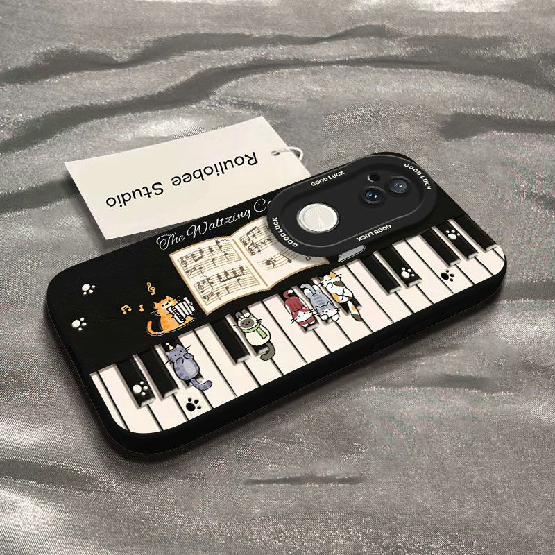 JG| เคสสำหรับ OPPO Reno 3 4 5 6 7 8 4F 5F 5Z 6Z 7Z 8Z 8T 10 11 12 13 14 15 Pro Max 11F 12F 13F 14F 15F เคสโทรศัพท์ซิลิโคนนิ่ม ออกแบบเป็นรูปแมวเต้นรำบนเปียโน