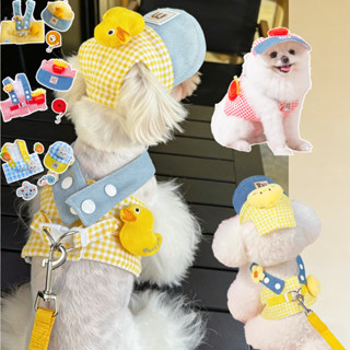 ชุด3ชิ้นสายจูงสัตว์เลี้ยง+เสื้อกั๊ก+หมวกกันแดด ดีไซน์เป็ดเหล…