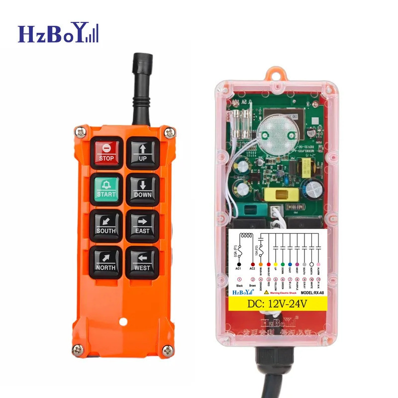 F21- E1B 6 ปุ่ม hzboy 12V-440V 433/868MHz Wreless อุตสาหกรรมรีโมทคอนโทรลเครน