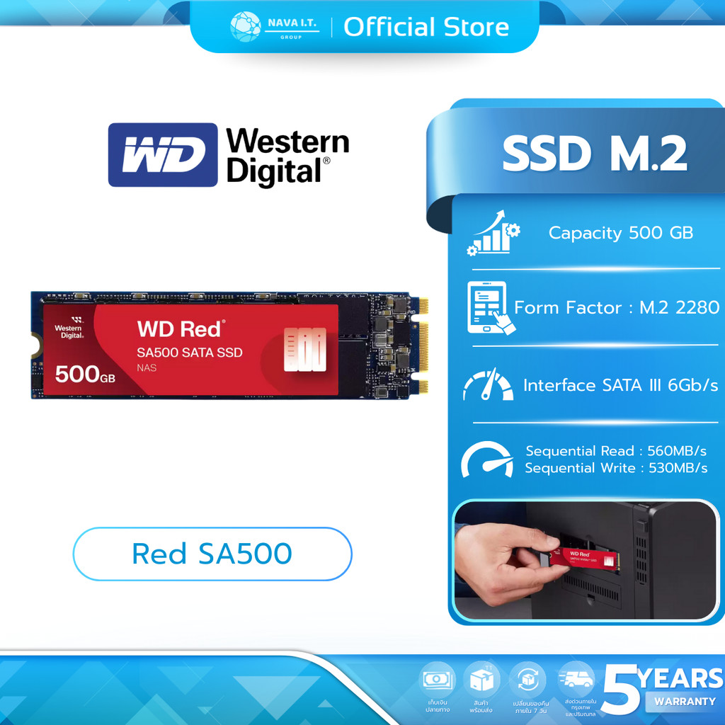 WD NAS M.2 SATA III SSD (เอสเอสดี) Red SA500 500 GB