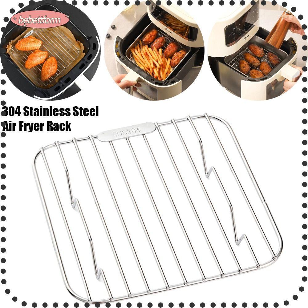 BEBETT หม้อปรุงอาหาร, รอบสแควร์ 304 สแตนเลส Air Fryer Rack ทนทานด้วยเท้า Thicken Grid Grill Home Kitchen เตาอบ Steamer Cooker