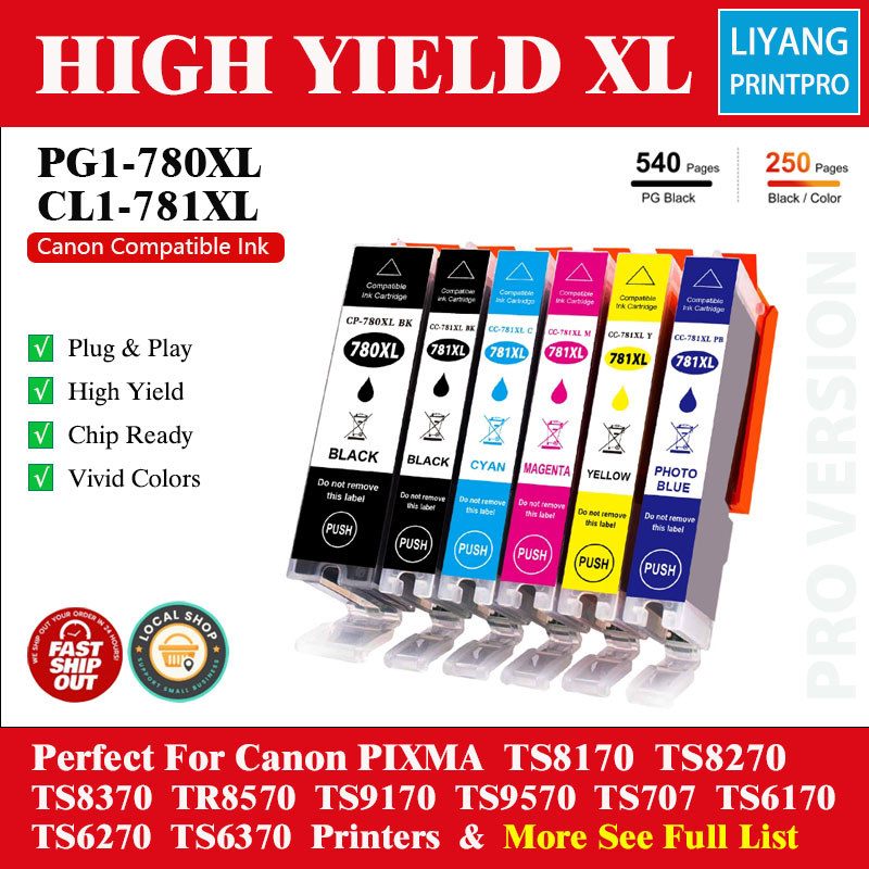 Canon PGI780XL CLI781XL หมึกสําหรับเครื่องพิมพ์รุ่นใหม่ Pixma TS707 ถึง TS9570 รวมถึง TS8170 TS8270 