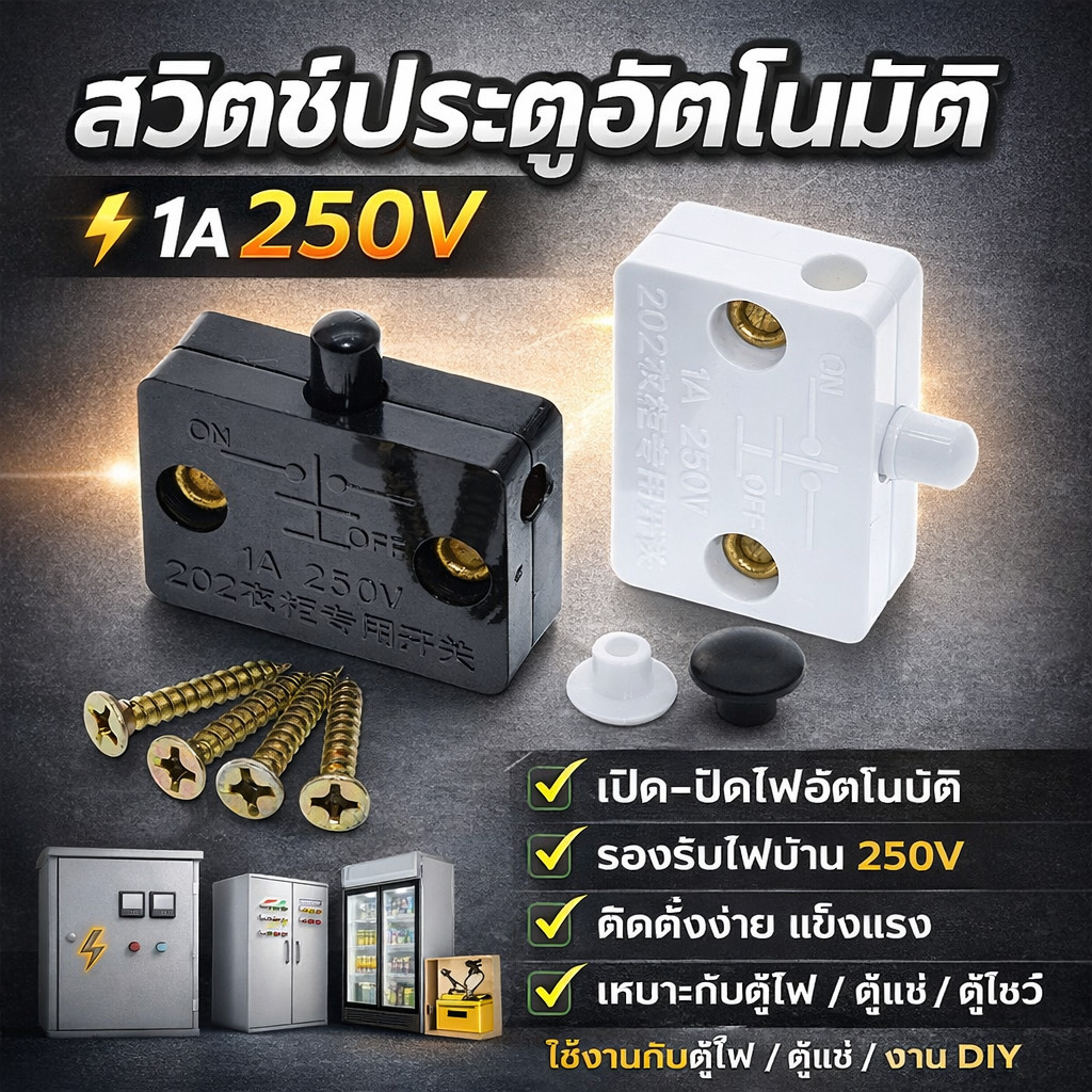 สวิตช์ประตูอัตโนมัติ เปิด-ปิดไฟ 1A 250V | สวิตช์ตู้ไฟ ตู้แช่ ตู้โชว์ | Door Switch งานไฟฟ้า – โปรปัง