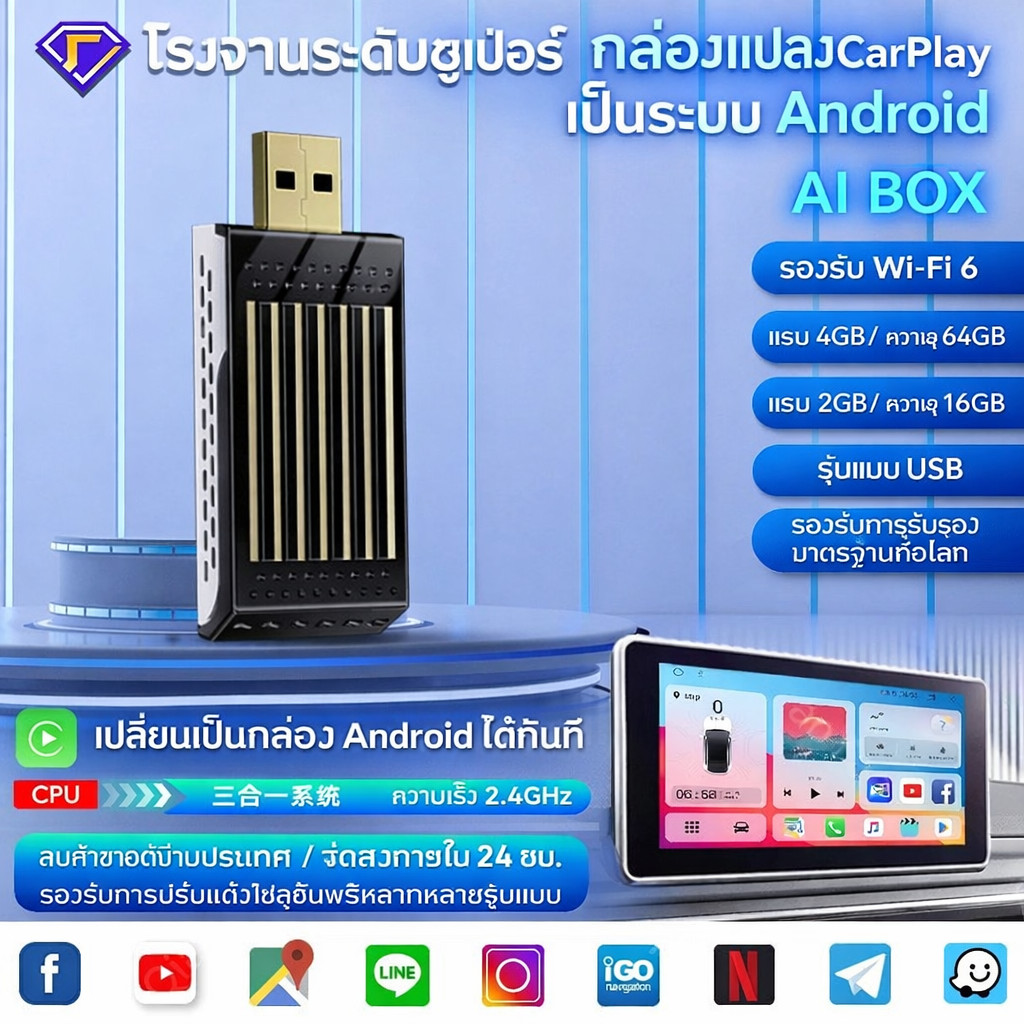 3 IN 1 Wireless carplay ไร้สาย android auto usb Plug And Play สำหรับ apple carplay ไร้สาย