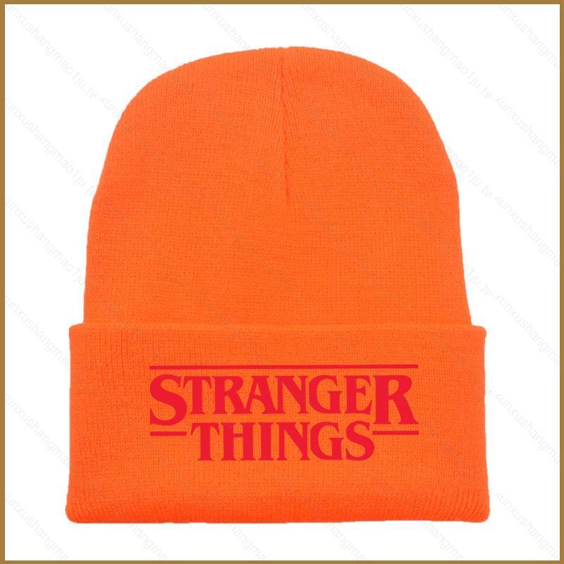 XX1J Stranger Things 5 ฤดูใบไม้ร่วงฤดูหนาวถักหมวกสีทึบการ์ตูนพิมพ์หมวกอบอุ่น XX1J
