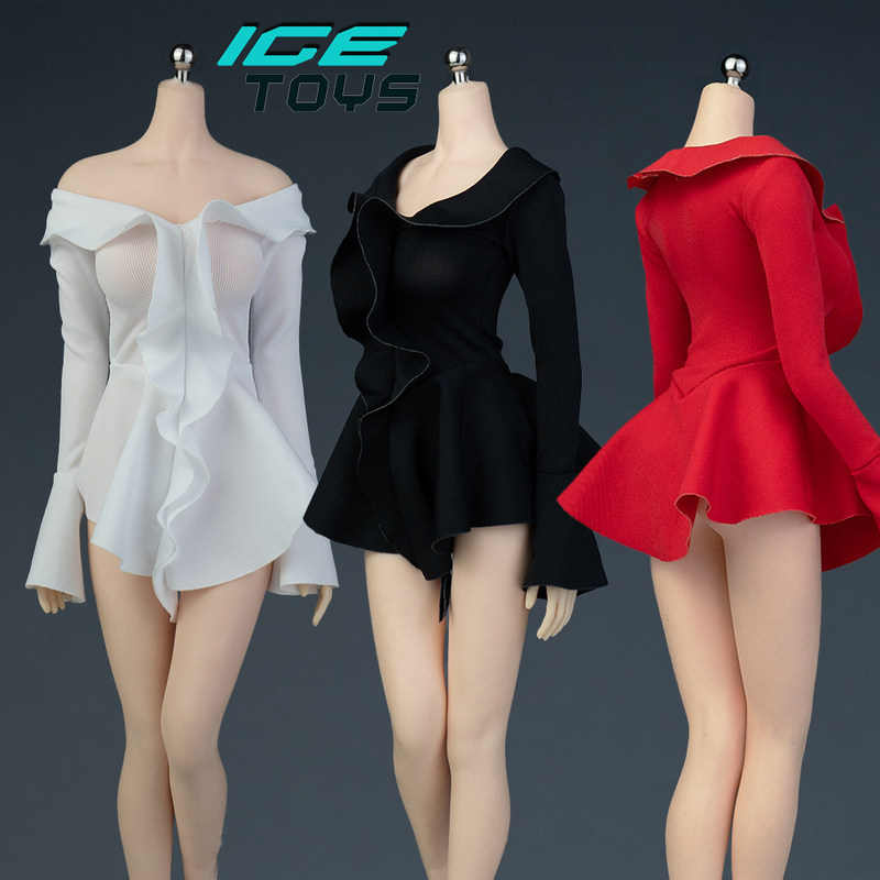 礼服 荷叶边 女兵 1/6 喇叭袖 连衣裙 V领 礼服衣服 ice toys 素体