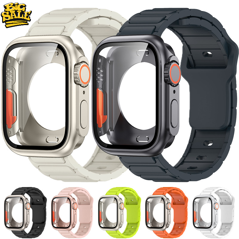 เคสซิลิโคนอัลตร้า + สาย สําหรับ Apple Watch Series 10/11 46/42 มม., Series 9/8/7/6/5/4 45/41 มม. 44/40 มม.