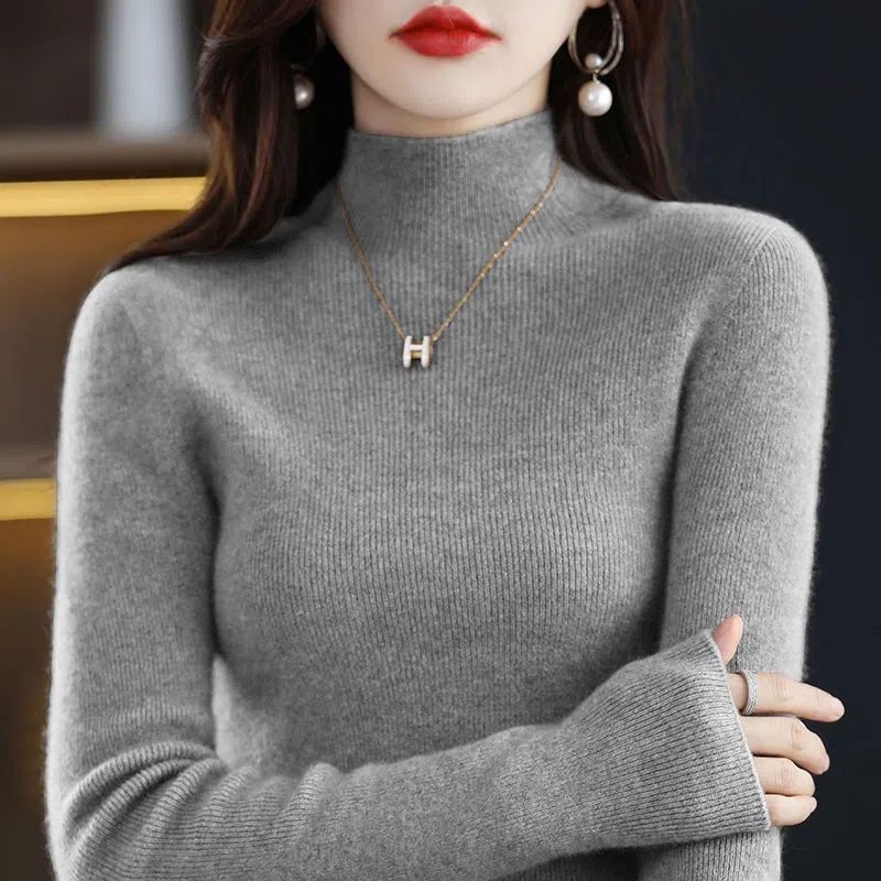 เกาหลีเกาหลี2026สไตล์ใหม่ฤดูใบไม้ผลิฤดูใบไม้ร่วงฤดูหนาวครึ่งคอเต่าBottoming Slimmerดูเสื้อกันหนาวเสื