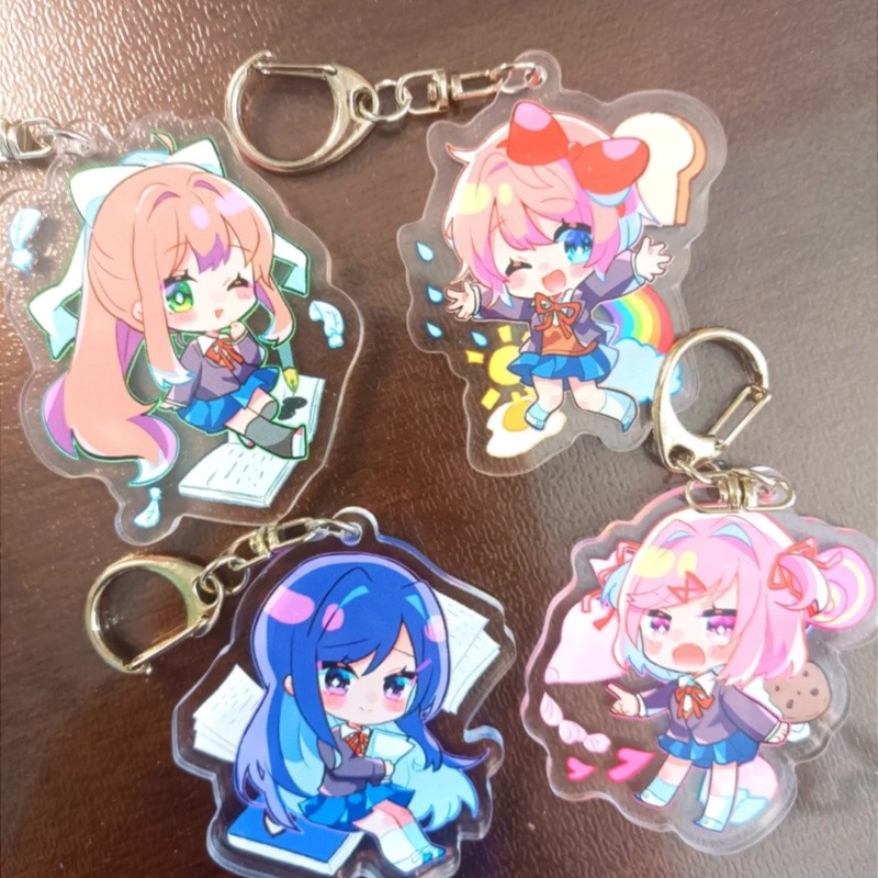 Sayori Yuri อะนิเมะ KeyChain Natsuki Monika ผู้ชาย Key Chain สําหรับผู้หญิง Kawaii การ์ตูนแฟชั่นรูปอะคริลิคพวงกุญแจ P
