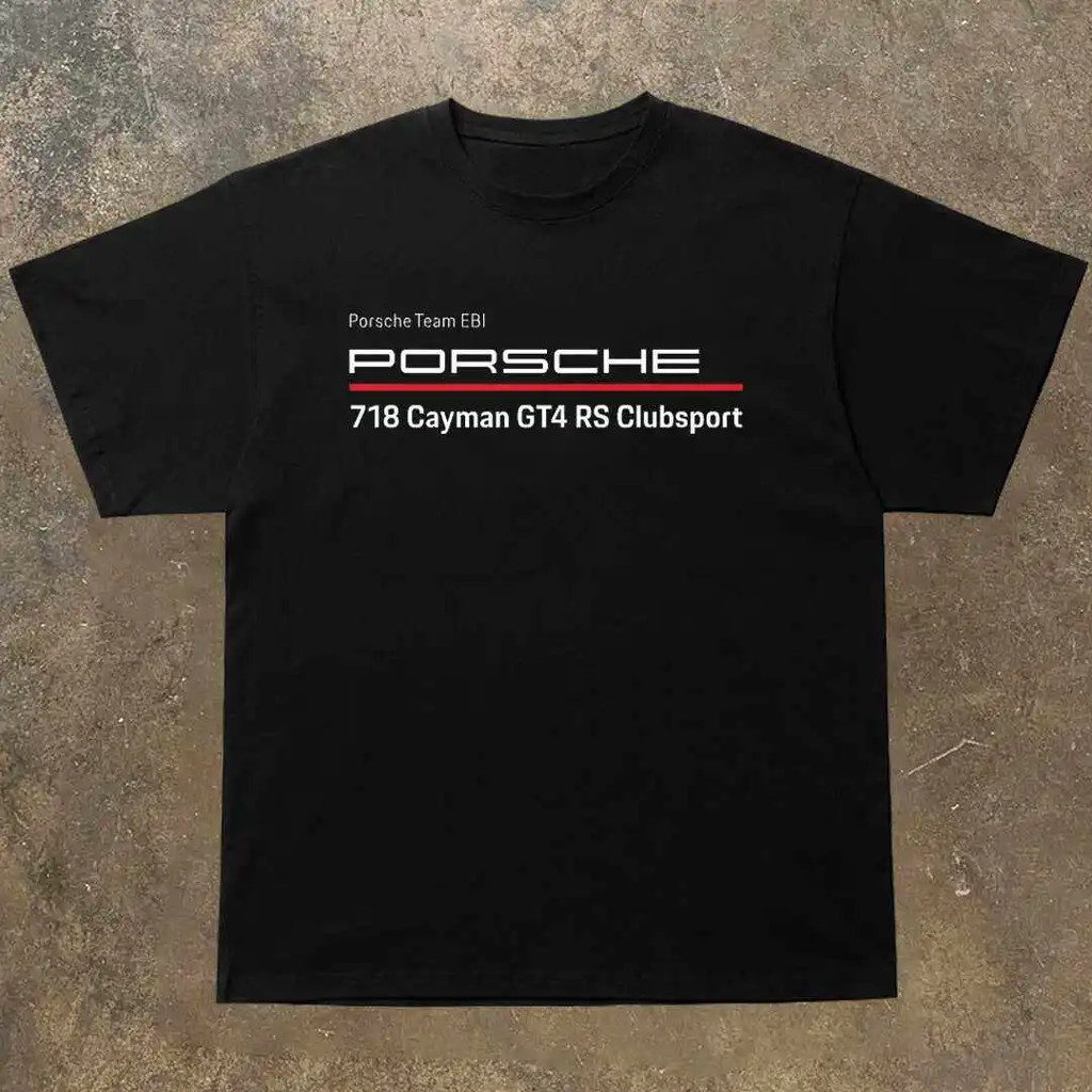 PORSCHE black short-sleeved T-shirt, 718 GT4 RS, Cayman Sports Club custom cotton T-shirt