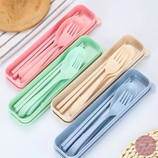 ชุดช้อนส้อม+ตะเกียบ สีพาสเทล ใส่กล่องพร้อมฝาปิด ขนาดพกพา ทำค…