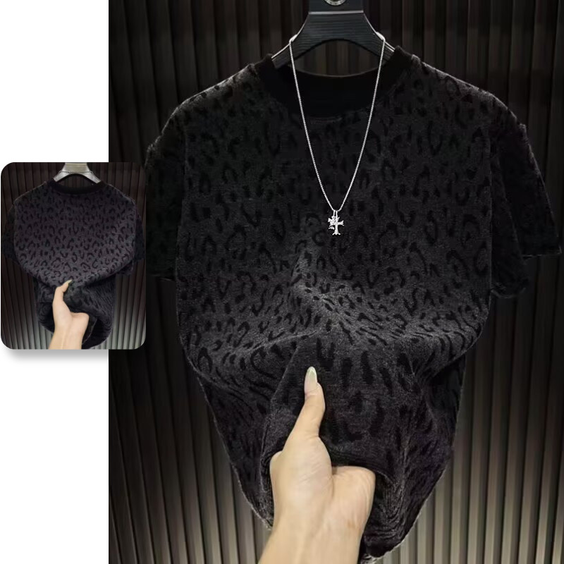 เสื้อยืดผู้ชายแขนสั้น พิมพ์ลายเสือดาว สไตล์แฟชั่นอเมริกันสำหรับทุกเพศ - SUIKONE