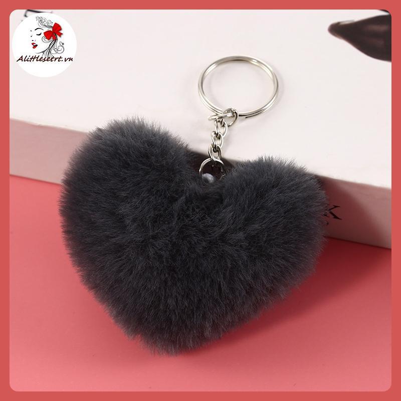 AA 8 ซม.Fluffy pompom พวงกุญแจผู้หญิงรูปหัวใจ Pompon กระต่ายปลอม Key Chain Ball กระเป๋ารถอุปกรณ์เสริ