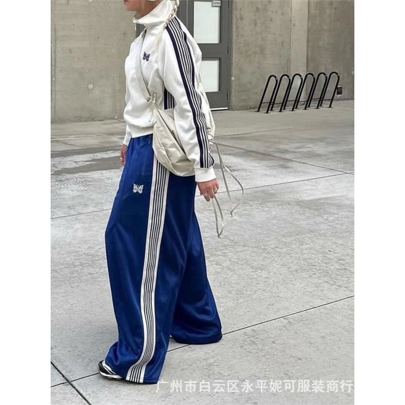 92IF NEEDLES TRACK Royal Blue ปัก MD รุ่นกว้างชุดกีฬาผู้หญิงกางเกงขากว้างกางเกงไขมันผู้ชาย