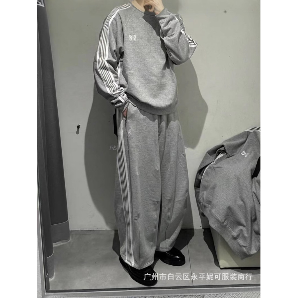 PZSY NEEDLES Track PantHD สีเทา Terry Sweatpants รุ่นกว้างญี่ปุ่นกางเกงกีฬาลําลอง