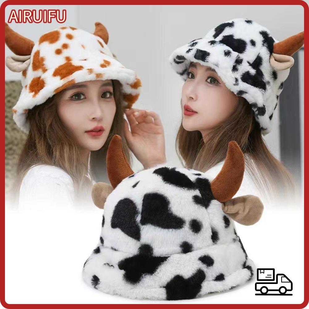 AIRUIFU Fuzzy Bucket Hat, Keep Warm Hip Hop Fluffy Warm Hat, แฟชั่น Faux Fur Casual Unisex หมวกฤดูหน