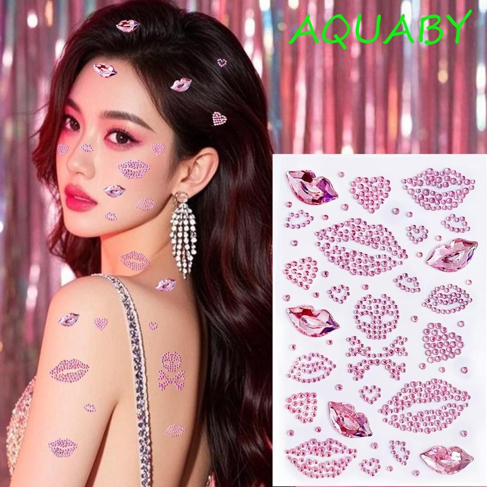 AQUABY 3D คริสตัลสติกเกอร์, Rhinestone Bowknot Face รอยสักชั่วคราว,โทรศัพท์ตกแต่ง Y2K ประกายกันน้ํา 