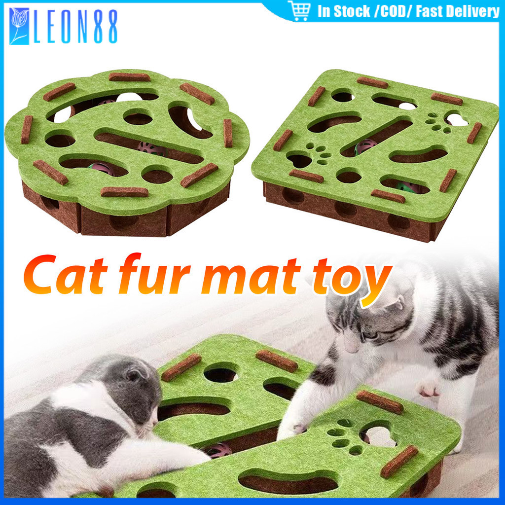ของมาใหม่！ของเล่นปริศนาแมว กล่องเขาวงกตสัก พร้อมลูกบอลกระดิ่ง3ตัว สำหรับลับเล็บ แก้เบื่อ