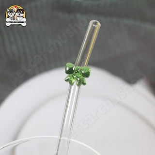 หลอดลายโบว์ หลอดแก้วประดับโบว์ หลอดลายผีเสื้อ หลอดดื่มแบบใช้ซ้ำได้ ทนต่ออุณหภูมิ