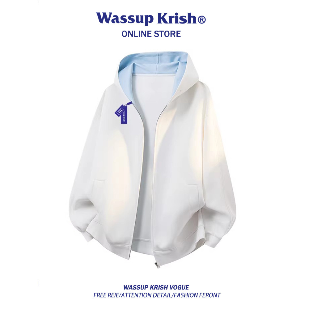 WASSUP KRISH สไตล์ญี่ปุ่น Contrast สีเสื้อสเวตเตอร์ถัก Hooded Sweatshirt ผู้ชายฤดูใบไม้ผลิ 2026 สไตล