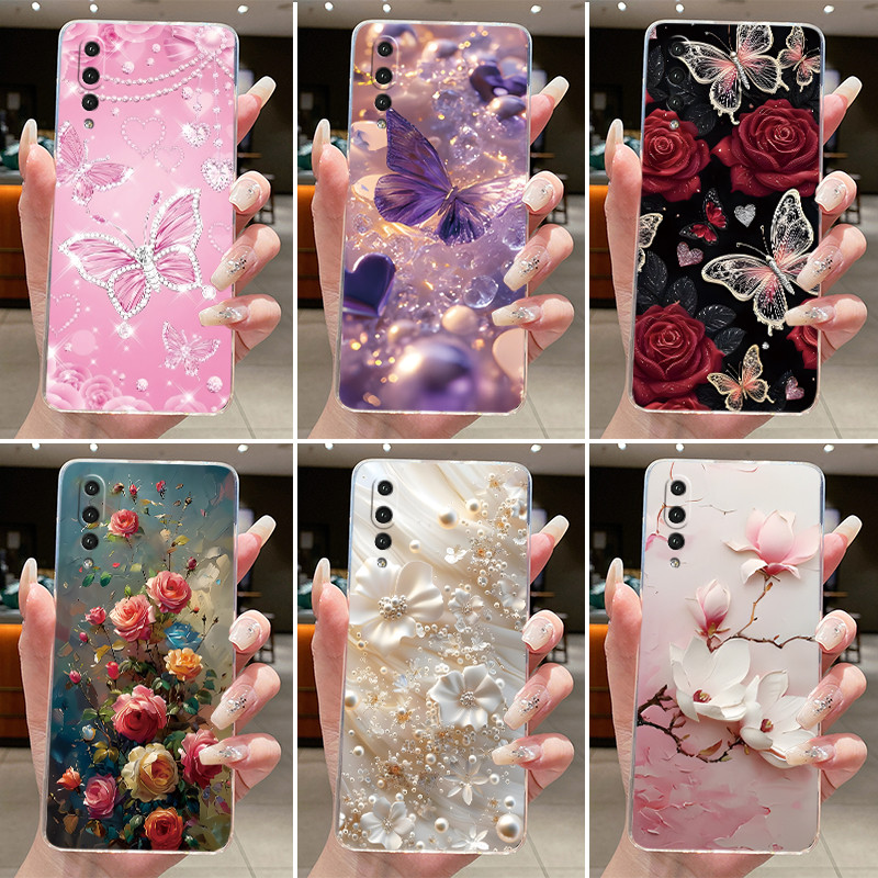 สําหรับ Huawei P20 Pro กรณี Huawei CLT-L29 CLT-L09 EML-L29 EML-L09 เคสโทรศัพท์หรูหราแฟชั่นผีเสื้อดอกไม้ TPU Soft Jelly ฝาครอบ