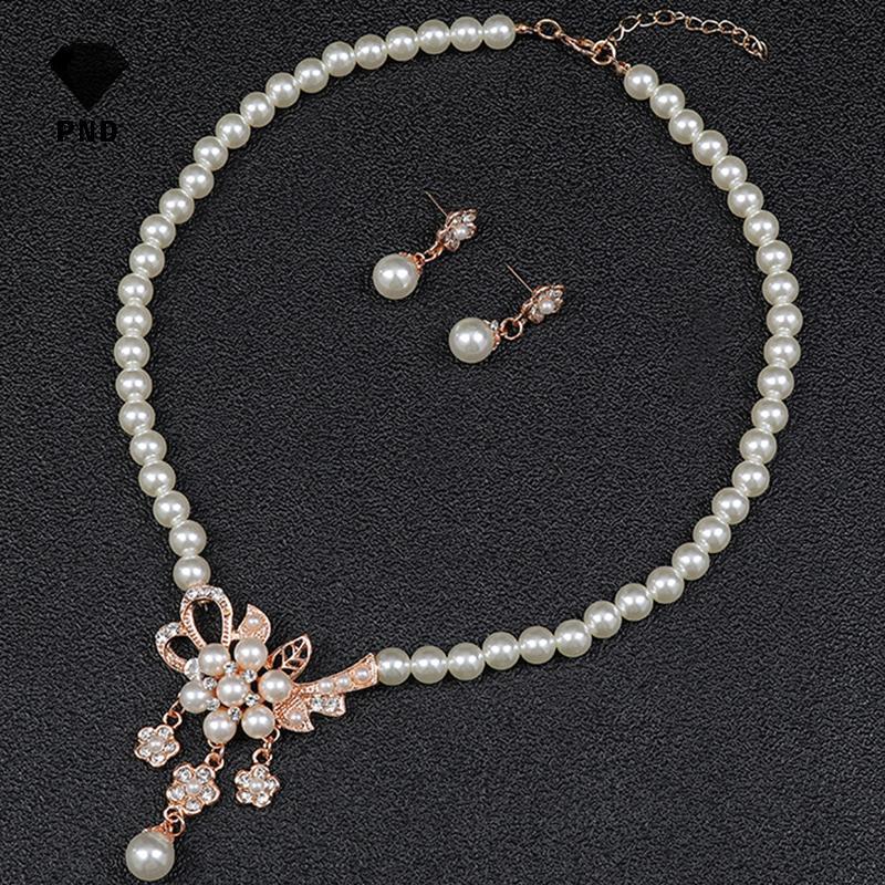 ชุดเครื่องประดับเจ้าสาว PND สำหรับผู้หญิง ต่างหูและสร้อยคอมากกว่าหนึ่งชิ้น พลอยเทียมเงางาม ฝังคริสตั