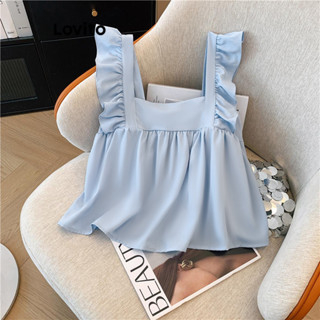 Lovito เสื้อกล้ามจีบผูกหลังระบายเรียบง่ายสไตล์ลำลองสำหรับผู้…