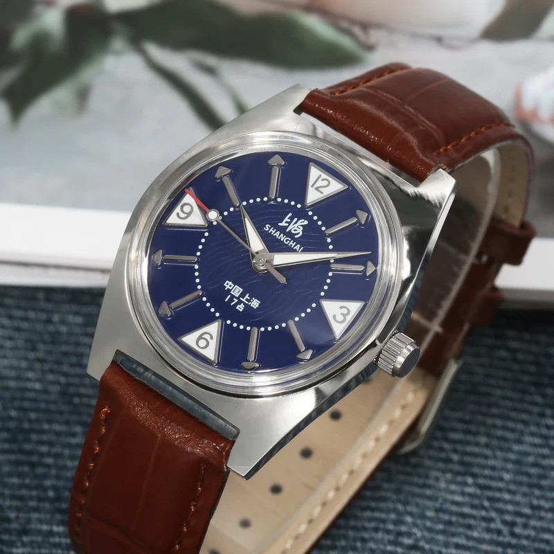 Shanghai 7120 Hand-Wind Mechanical Watch Men 36mm Retro Business Timepiece Classic Simple Look