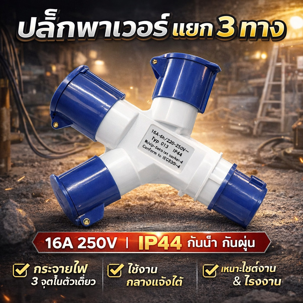 ✨ ซื้อเยอะ ยิ่งคุ้ม ปลั๊กไฟ 3 ขา (3P+E) เอ็นจิเนียริ่ง พลาสติกไม่ลามไฟ AC250V 16A IP44 ใช้ในนิคมอุตสาหกรรม ป้องกันน้ำสาด