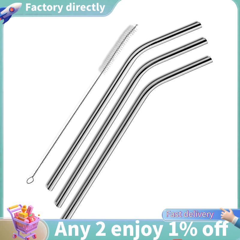 LU-3 ชิ้นนํามาใช้ใหม่สแตนเลสโลหะหลอดดื่มหลอดนํามาใช้ใหม่ + 1 ชุดแปรงทําความสะอาด