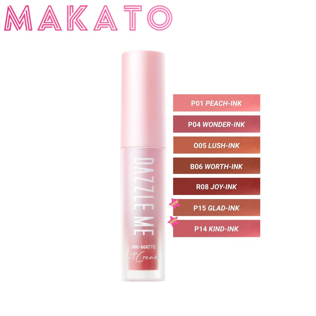 DAZZLE ME Ink-Matte Lip Cream แดซเซิล มี ลิปครีม ติดทนกันน้ำ กันเหงื่อ จูบไม่หลุด เม็ดสีแน่น 2.5ml
