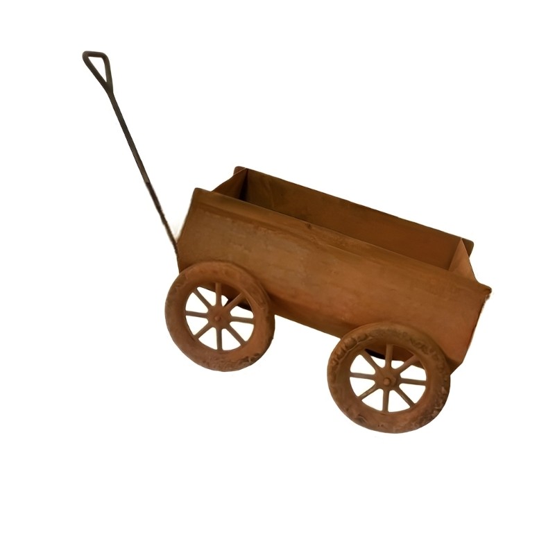 Yao Rusty Cart Planter Wagon สําหรับดอกไม้และพืชตกแต่งกลางแจ้งในร่ม