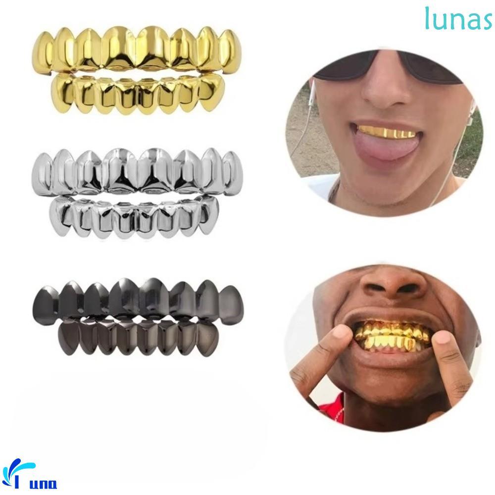 LUNASOL ฟัน Grillz Caps ติดแน่น มีความแวววาว แฟชั่นทองเงาสำหรับ rapper