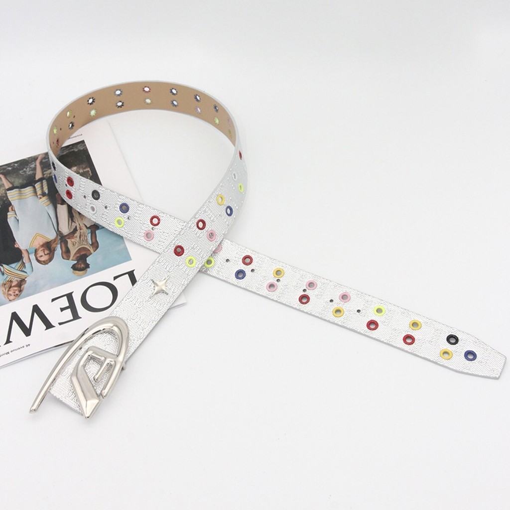 Hot Girl Belt Silver Belt Colourful Corns Fashion All-Match อุปกรณ์ตกแต่งกางเกงยีนส์ y2k Universal G