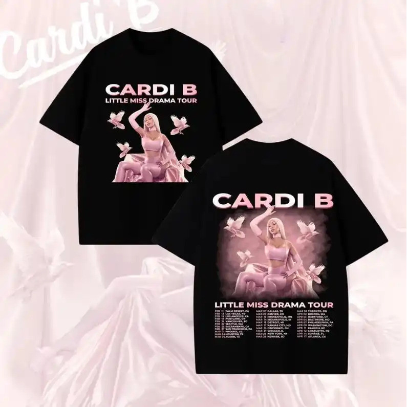 เสื้อยืด Cardi B Little Miss Drama Tour 2026 ของขวัญสำหรับแฟนคลับ Cardi B เสื้อยืดสไตล์แร็พ 2026 Tou