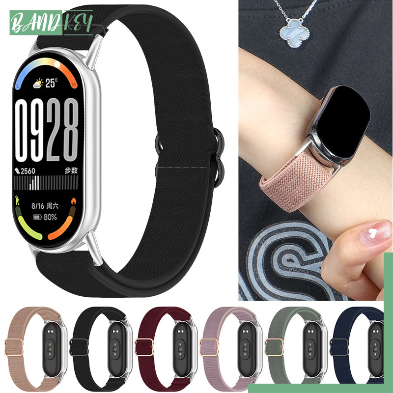 สายไนลอนปรับได้ for Smartwatch Xiaomi Mi Band 10 9 8 / NFC เข็มขัดกีฬายืดหยุ่นนุ่มสายรัดข้อมือปรับได้
