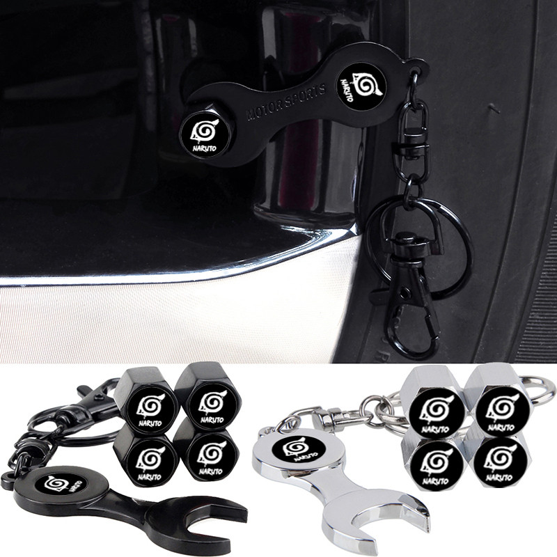 4pcs อะนิเมะการ์ตูน Naruto Akatsuki รถล้อยางวาล์ว Stem Caps Air ครอบคลุมประแจสําหรับ Opel Peugeot Re