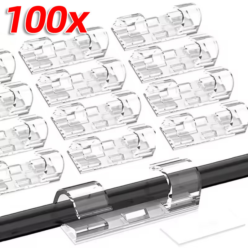 20/60/100 ชิ้น Mini Cable Winders - คลิปลวดโปร่งใสกาวที่แข็งแกร่ง Home Organizer