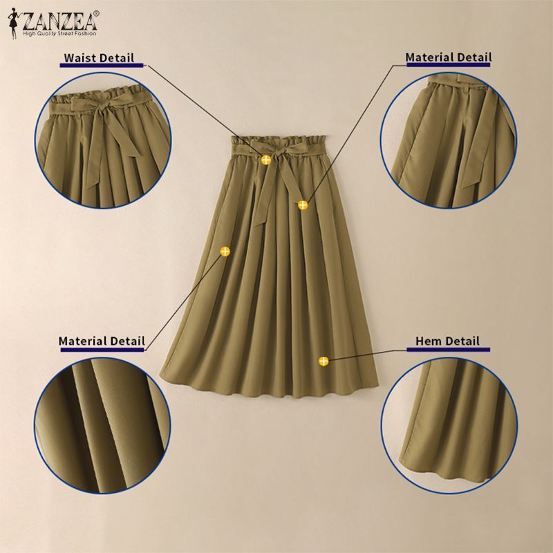 ZANZEA ชุดราตรียาวสำหรับผู้หญิง แบบโบว์ผูกได้ มีกระเป๋าหน้า ทรงเอ — صورة 7