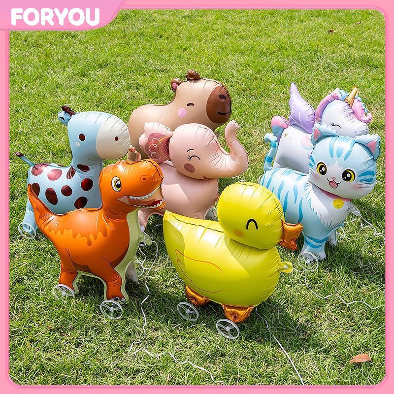 FORYOU 4D การ์ตูนฟอยล์บอลลูนช้างขาตั้งเดินบอลลูนล้อสําหรับเด็กวันเกิดตกแต่ง Baby Shower null
