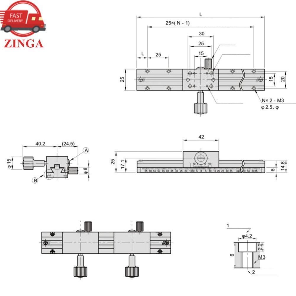 Zinga Zinga คู่มือ Linear X แกน XAxis Stage Dovetail GrooveLinear Groove ยาวจังหวะ Fine Tune ตารางเล