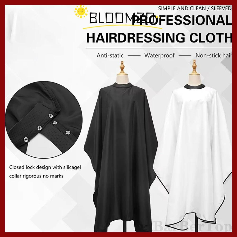 in stockBLOOMZO ผ้าตัดผม, หัวเข็มขัดซ่อนซิลิโคน Neckline Barber Cape, เสื้อทําผมกันน้ํา