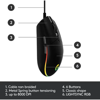 Logitech G102 LIGHTSYNC Gaming Mouse 8,000 DPI (เมาส์เกมมิ่ง ปุ่มมาโคร 6 ปุ่ม ตั้งค่าความเร็วได้ 5 ระดับ พร้อมไฟ RGB)