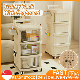 FAST SHIPPING Trolley Rack With Pegboard Movable Storage Organizer Multilayer Drawer Style For Storage With Wheels
